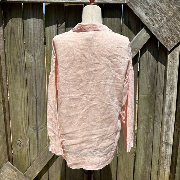 C&C California Baby Pink 100% Linen Long Sleeve Collared Neckline Casual Top - Picture 6 of 6